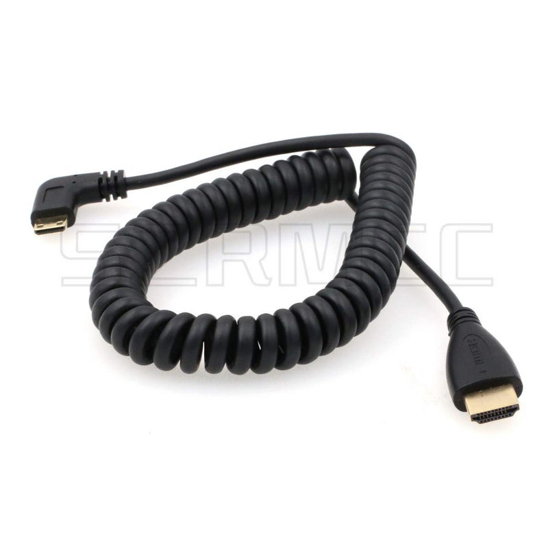 SZRMCC Left Angled Mini HDMI to Full HDMI High Speed Coiled Cable for Canon Sony DSLR Camera ATOMOS Monitor (Left Mini HDMI-HDMI) - Image 1